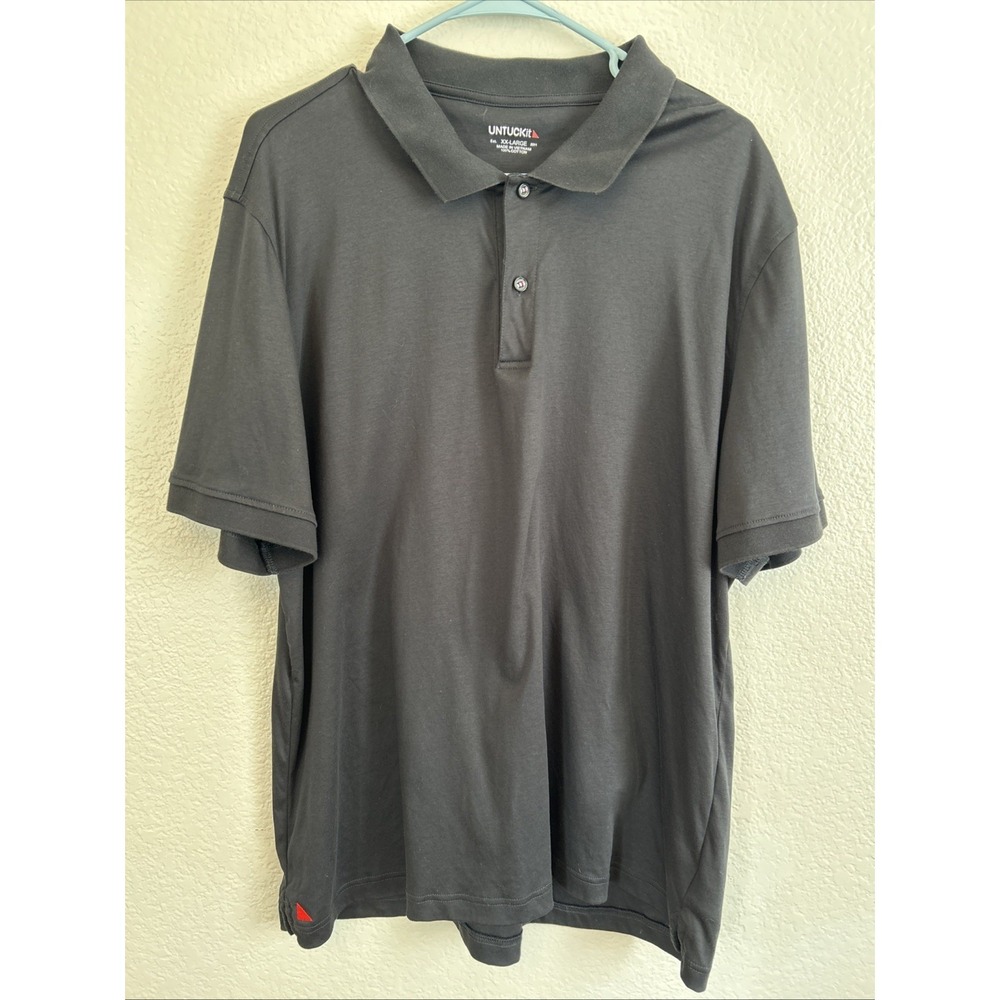 Untuckit Shirt Mens XXL Solid Black Stretch Knit Polo Short Sleeve 100% Cotton